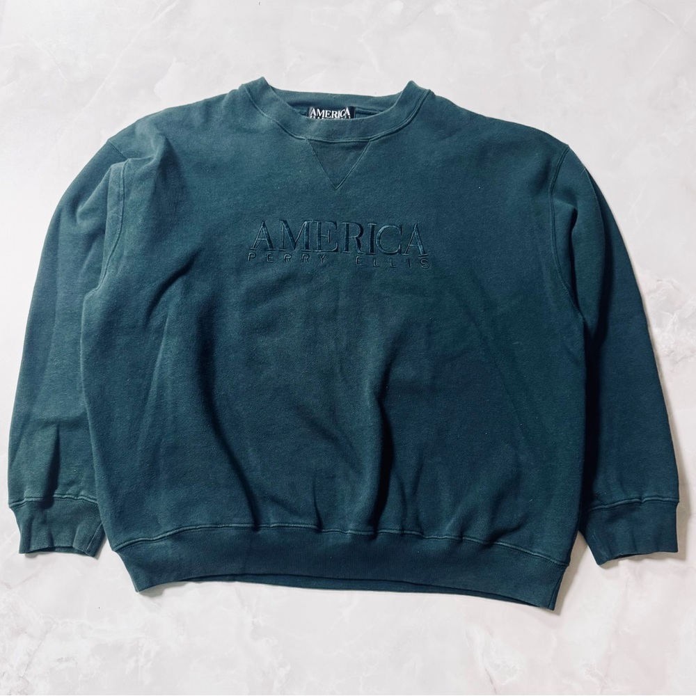 Vintage 1990’s Perry Ellis America Crewneck Sweatshirt Green Men’s Size XL